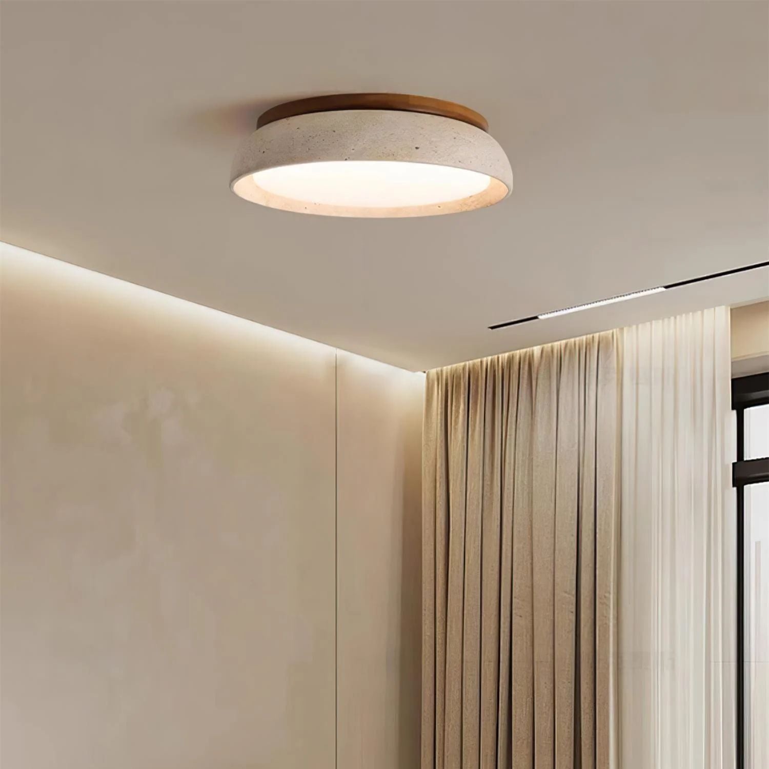Depiara – Naturlig Loftlampe i Travertin med Blød LED-belysning