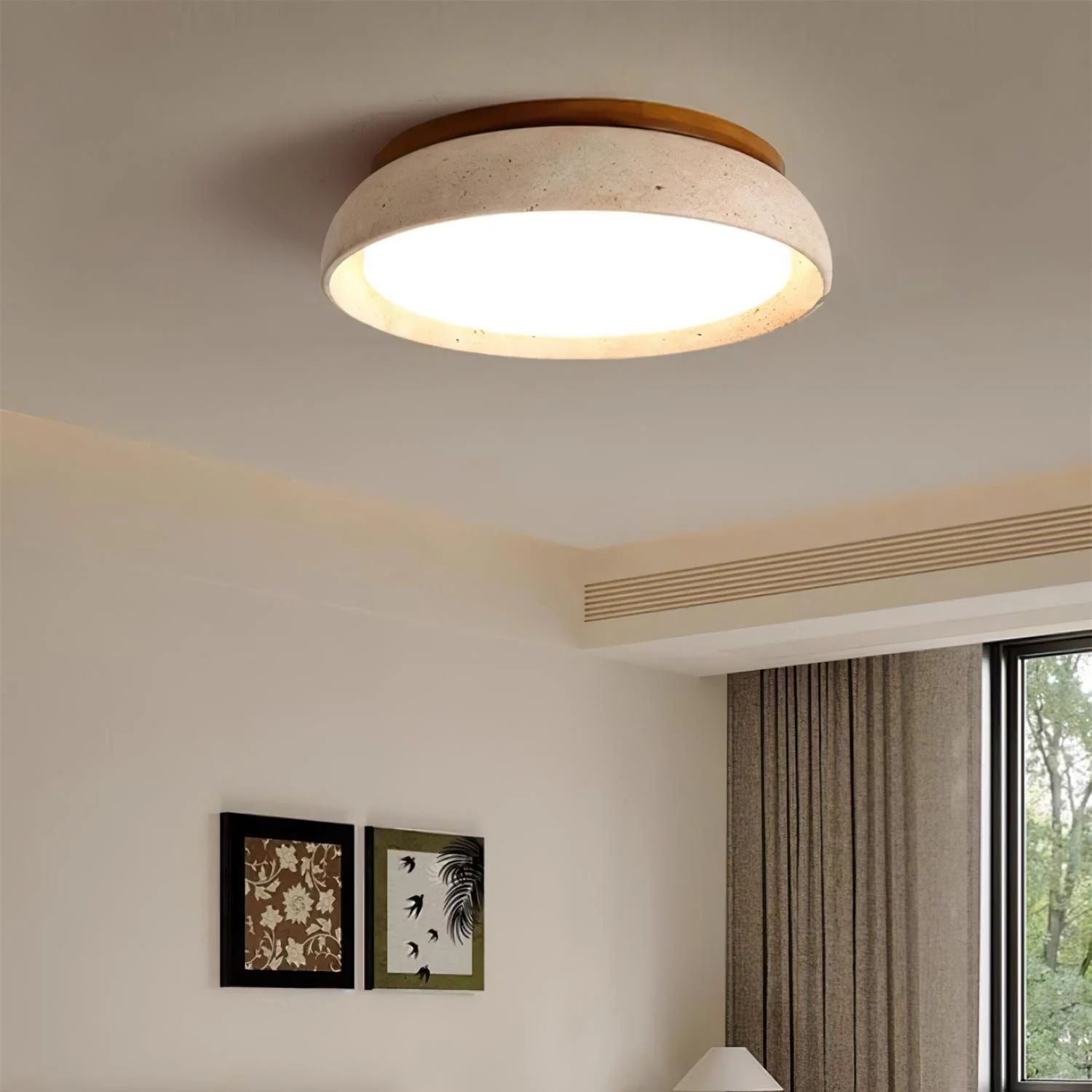 Depiara – Naturlig Loftlampe i Travertin med Blød LED-belysning