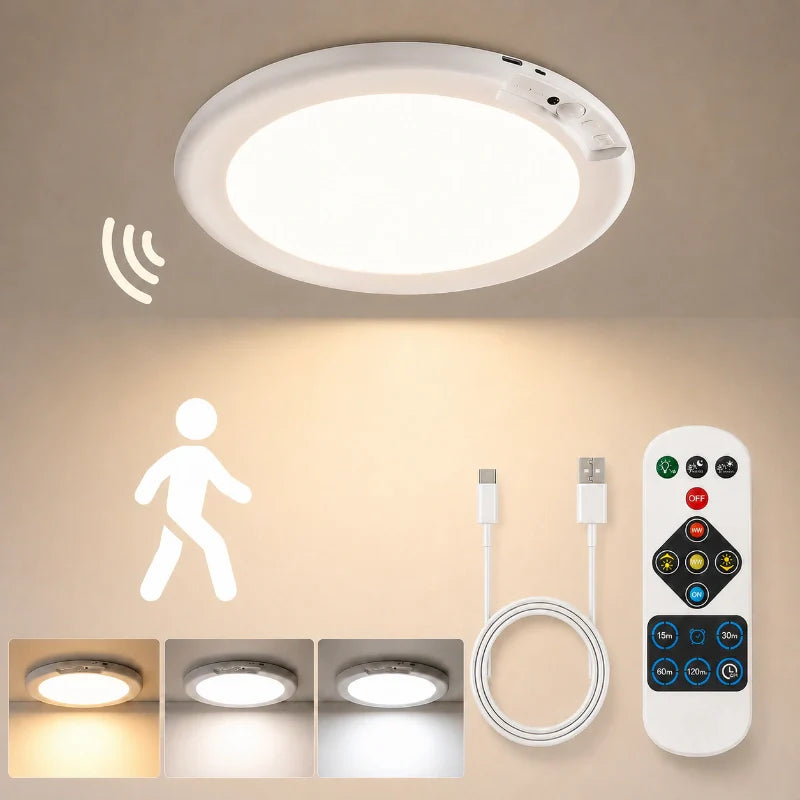 Genopladelig loftlampe med bevægelsessensor