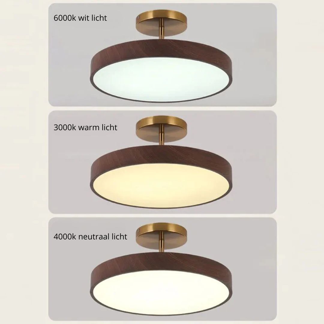 Fjell – Skandinavisk Loftlampe med Trælook & Guldfarvet Ramme