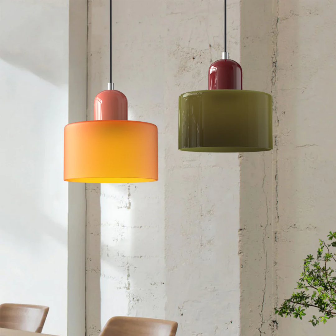 Tusa – Retro Pendellampe med Orange Glasskærm & Grøn Top