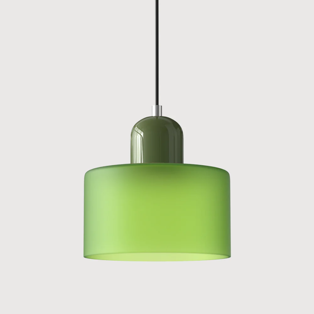 Tusa – Retro Pendellampe med Orange Glasskærm & Grøn Top