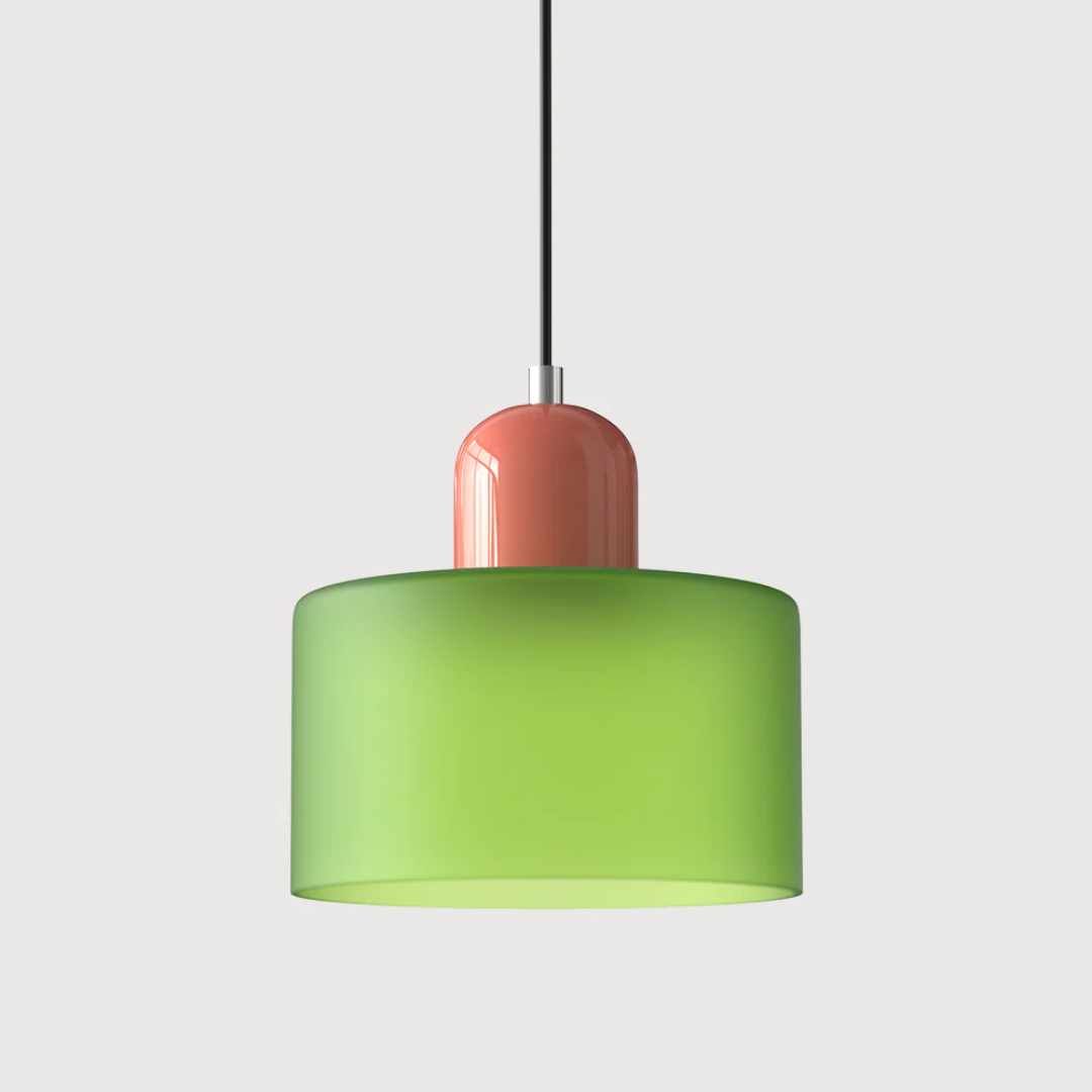 Tusa – Retro Pendellampe med Orange Glasskærm & Grøn Top