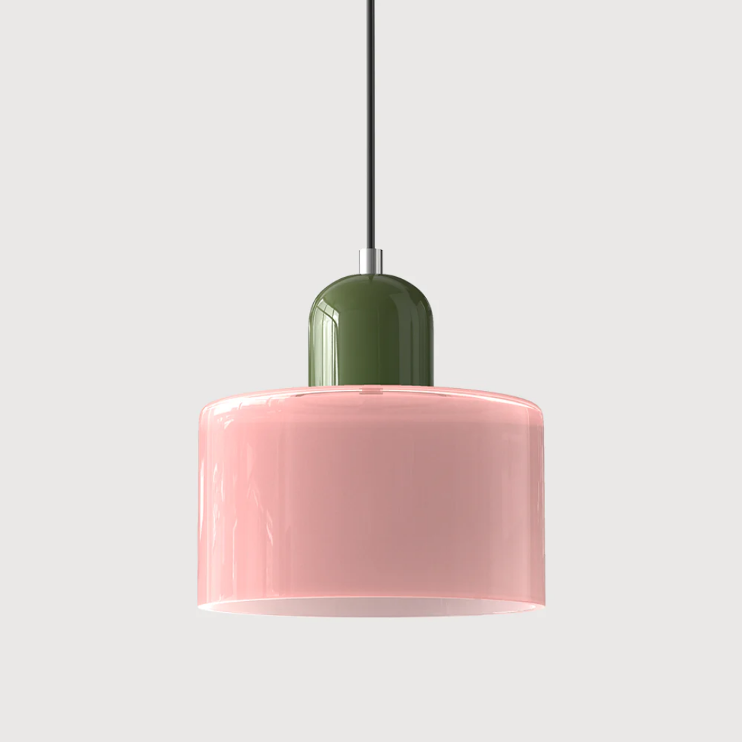 Tusa – Retro Pendellampe med Orange Glasskærm & Grøn Top