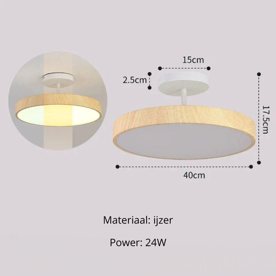 Fjell – Skandinavisk Loftlampe med Trælook & Guldfarvet Ramme