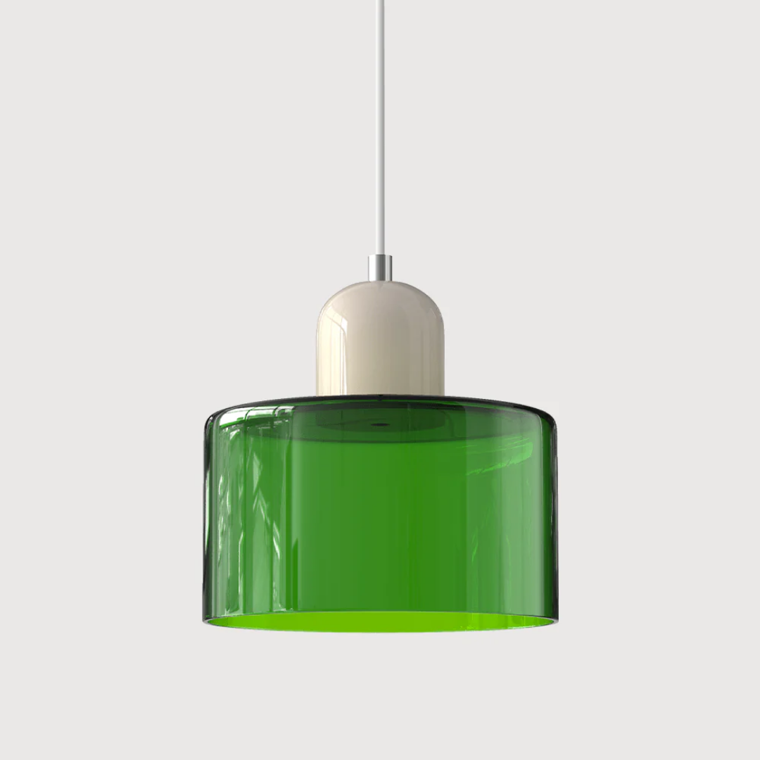 Tusa – Retro Pendellampe med Orange Glasskærm & Grøn Top