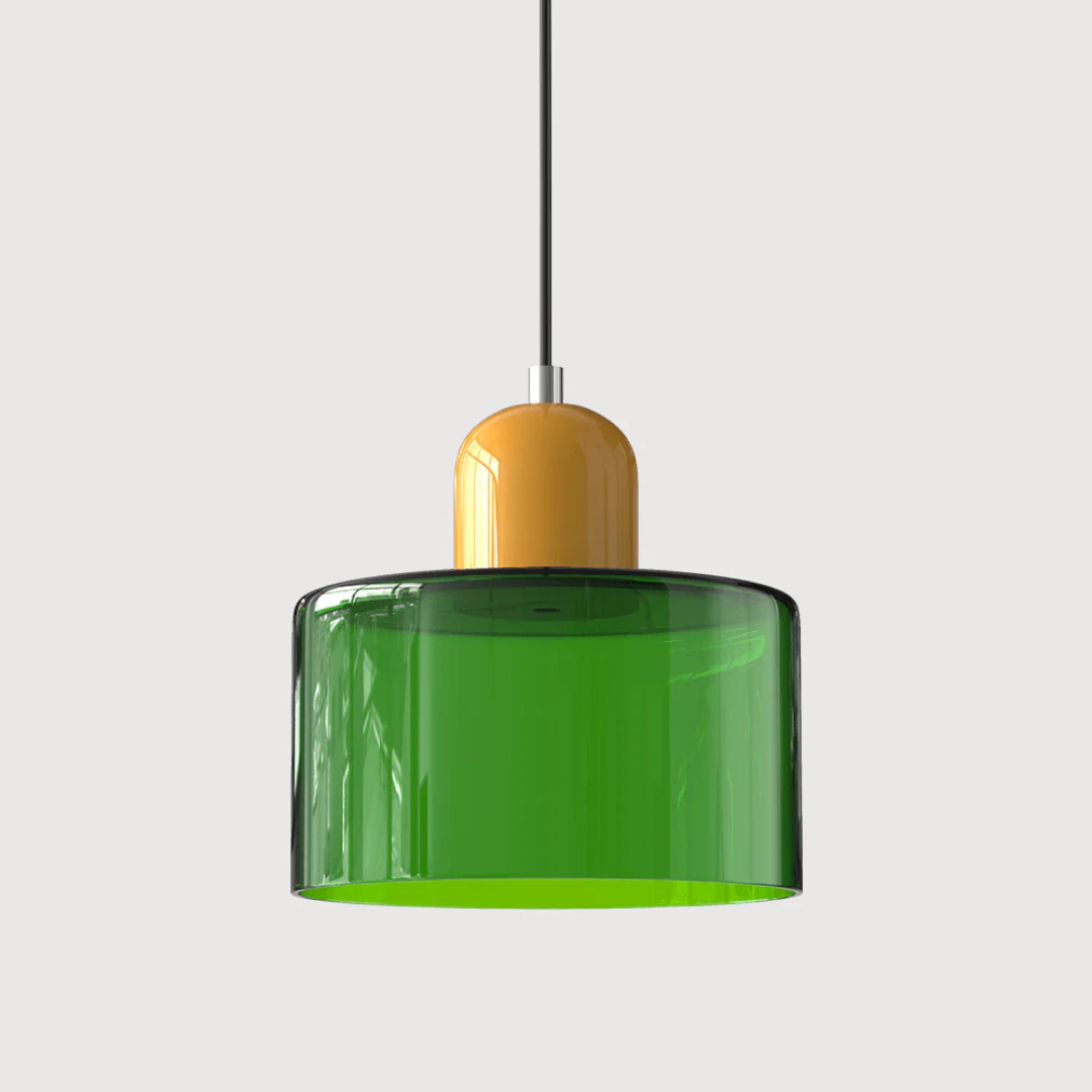 Tusa – Retro Pendellampe med Orange Glasskærm & Grøn Top