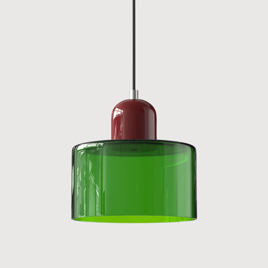 Tusa – Retro Pendellampe med Orange Glasskærm & Grøn Top