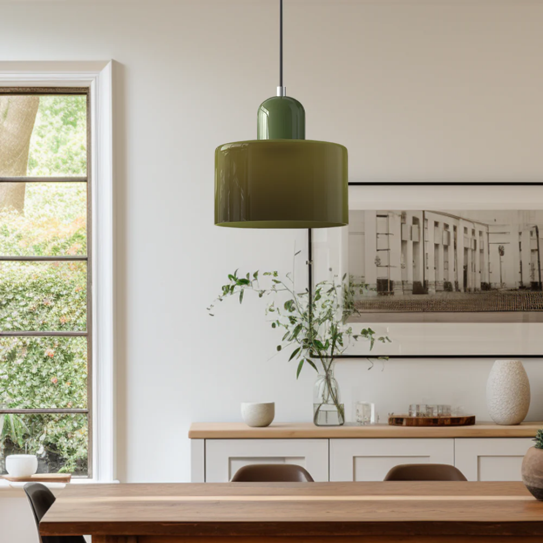 Tusa – Retro Pendellampe med Orange Glasskærm & Grøn Top