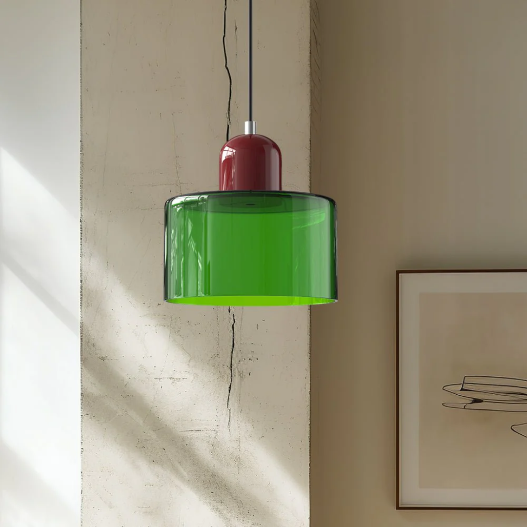 Tusa – Retro Pendellampe med Orange Glasskærm & Grøn Top
