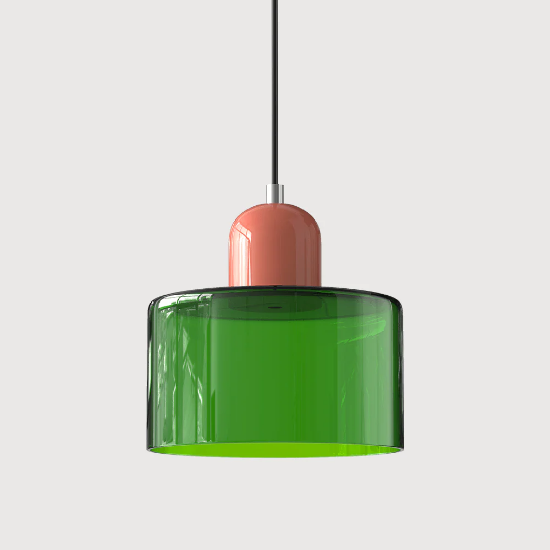 Tusa – Retro Pendellampe med Orange Glasskærm & Grøn Top