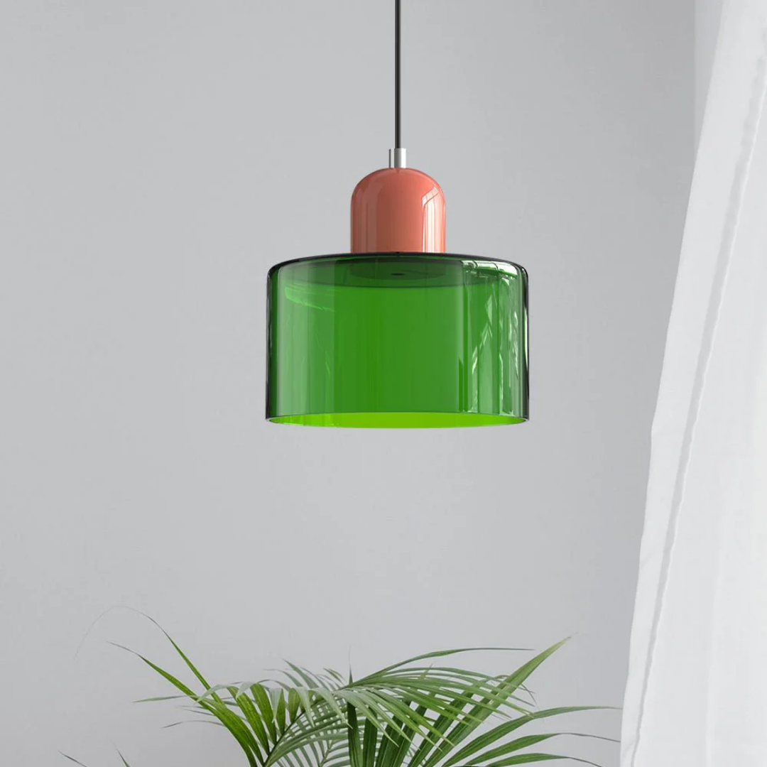 Tusa – Retro Pendellampe med Orange Glasskærm & Grøn Top