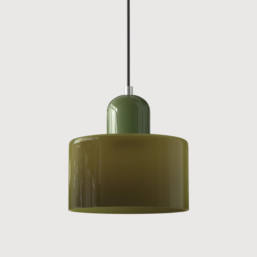 Tusa – Retro Pendellampe med Orange Glasskærm & Grøn Top