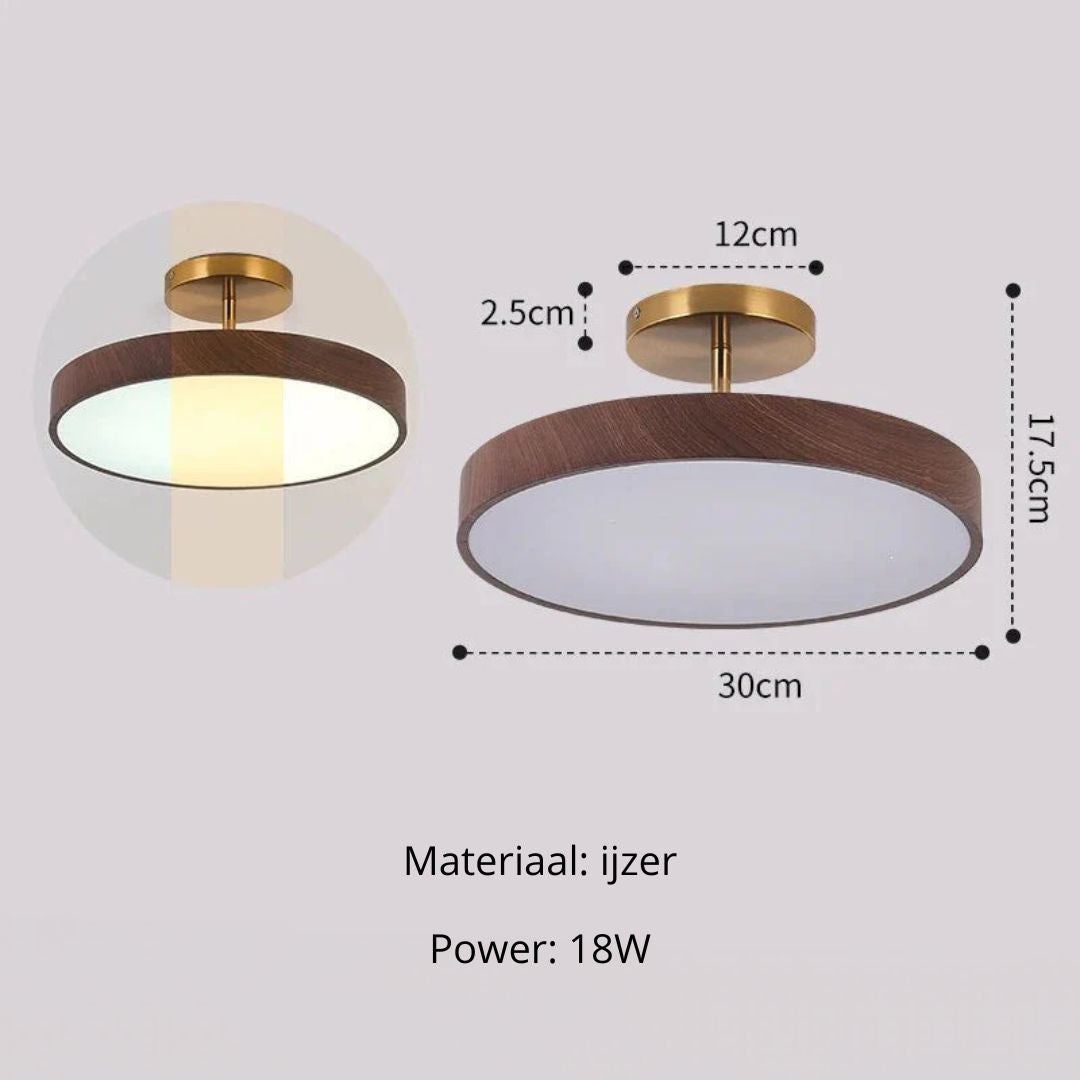Fjell – Skandinavisk Loftlampe med Trælook & Guldfarvet Ramme