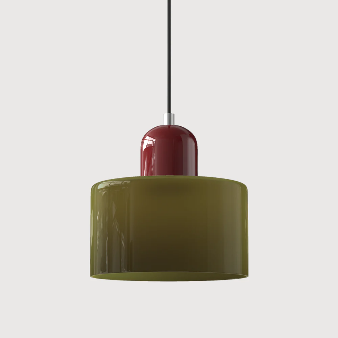 Tusa – Retro Pendellampe med Orange Glasskærm & Grøn Top