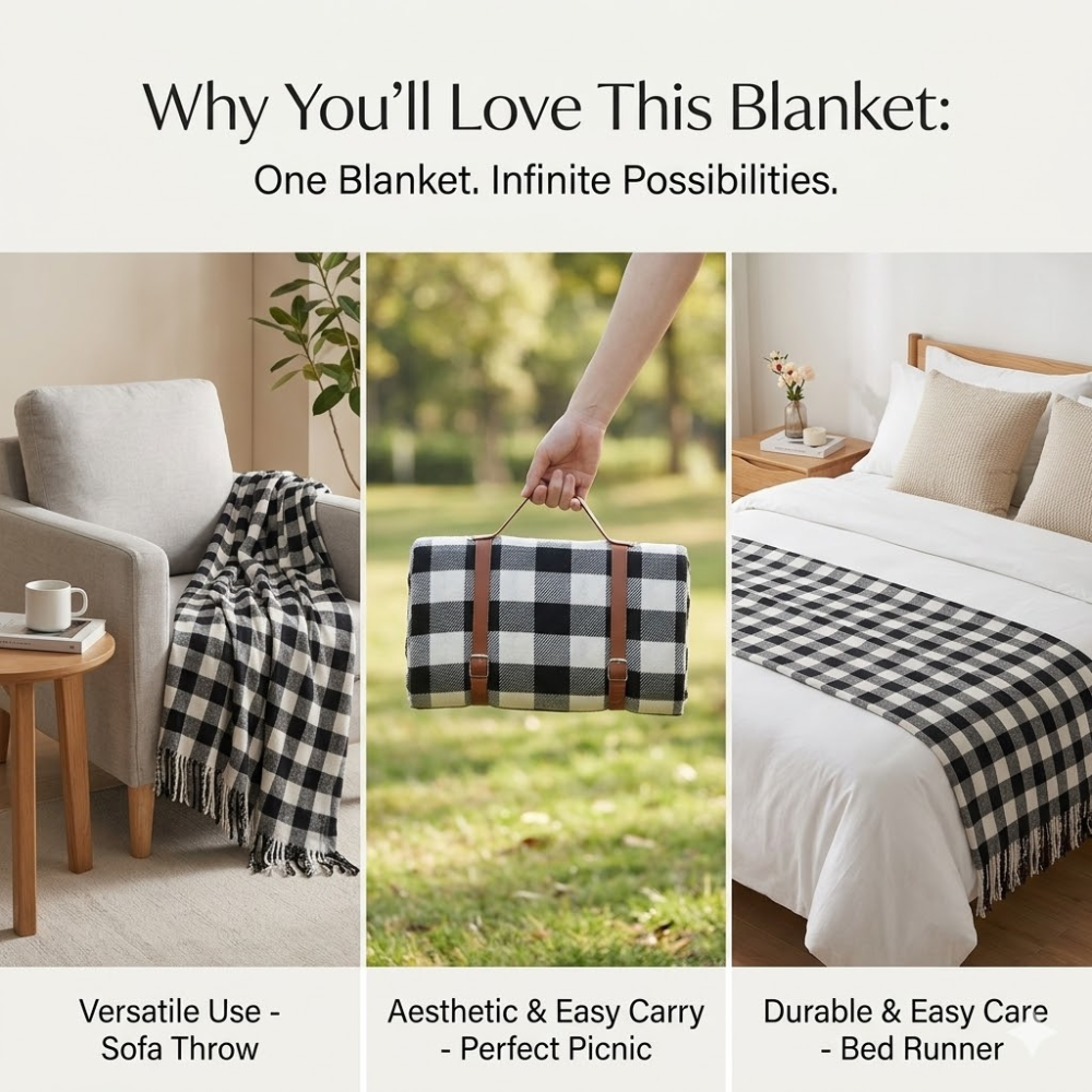 Ternet picnicplaid i mikrofiber – 130 × 180 cm