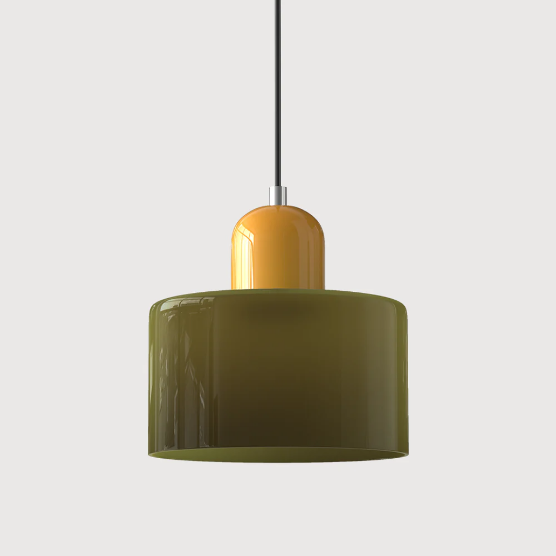 Tusa – Retro Pendellampe med Orange Glasskærm & Grøn Top