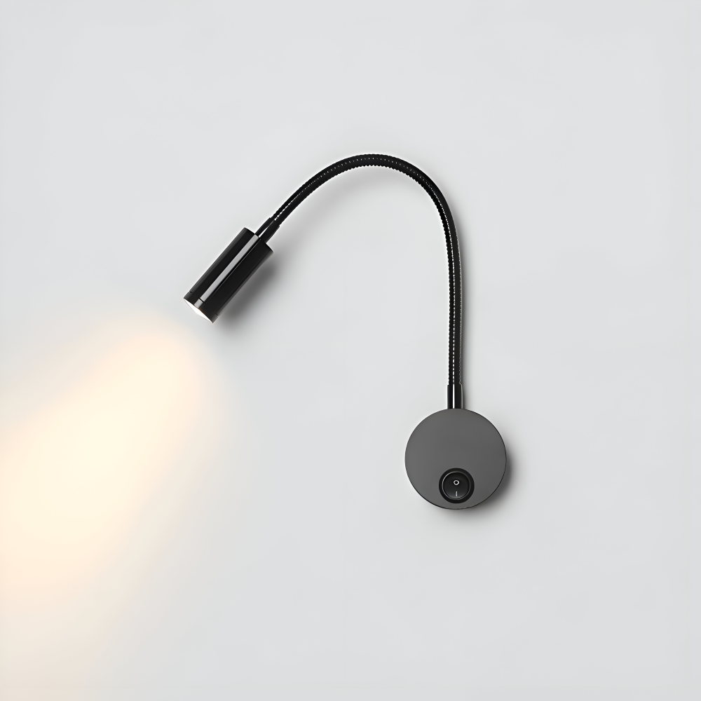 Sort LED væglampe med svanehals – justerbar læselampe til seng
