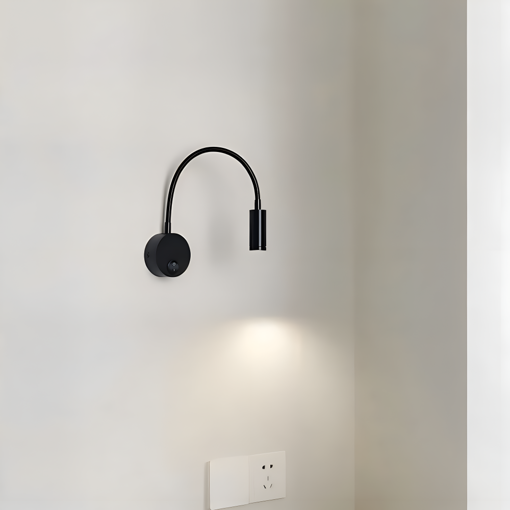 Sort LED væglampe med svanehals – justerbar læselampe til seng
