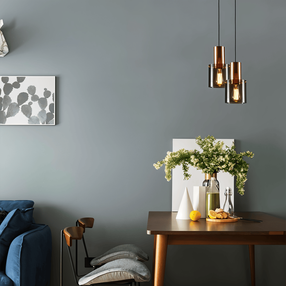 Cylindrisk pendellampe i glas og metal