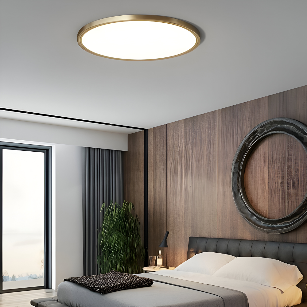 Ultratynd rund LED loftlampe i bronze – elegant og moderne design