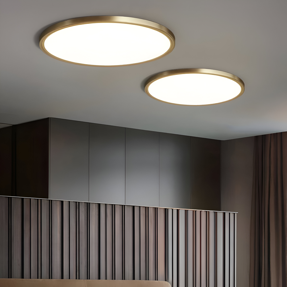 Ultratynd rund LED loftlampe i bronze – elegant og moderne design