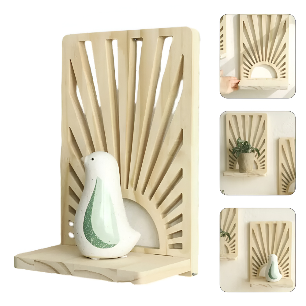 SolAura Hylde – Boho Solstråleformet Træhylde til Planter & Dekor