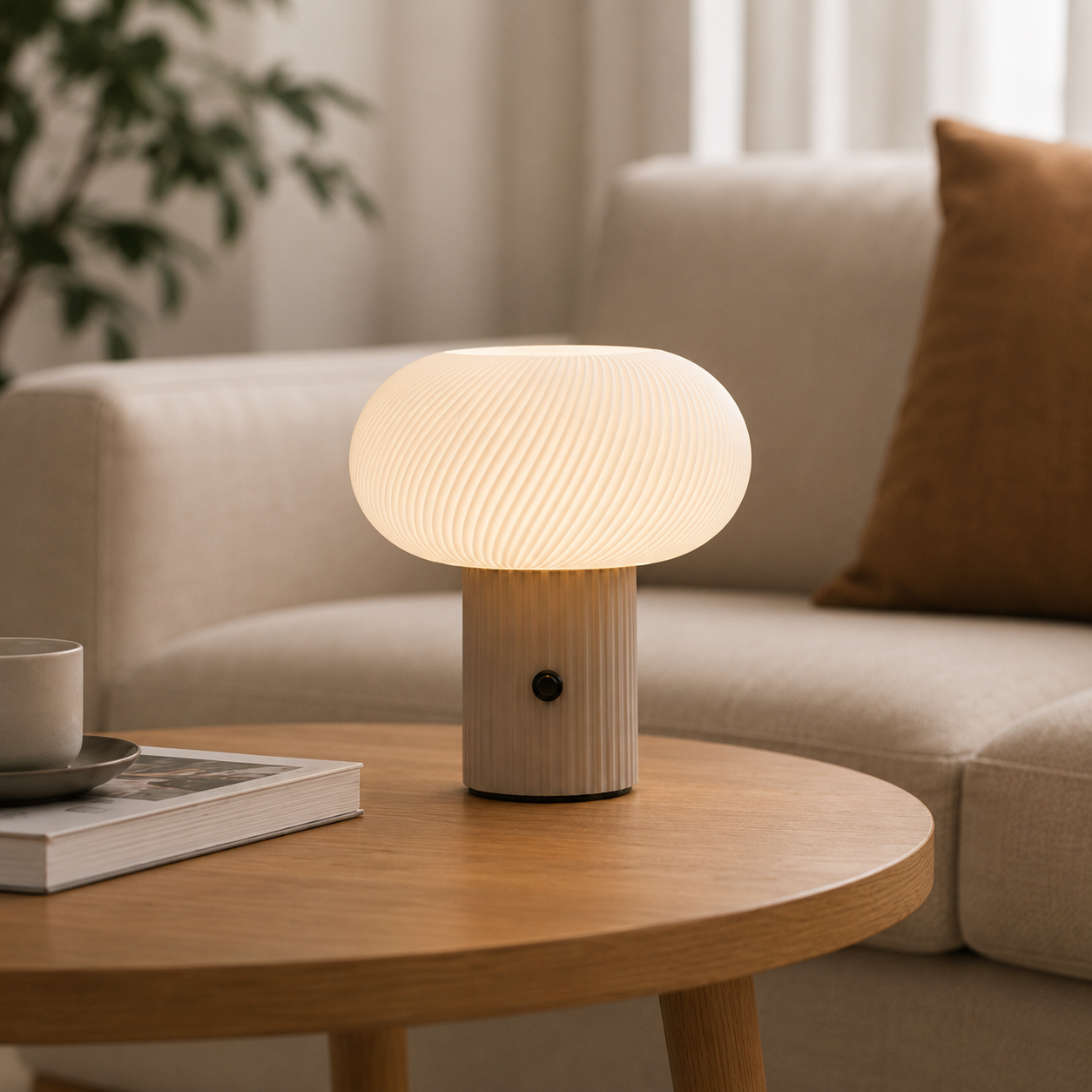 Mush – Riflet Svampebordlampe med Farveskiftende LED-Lys