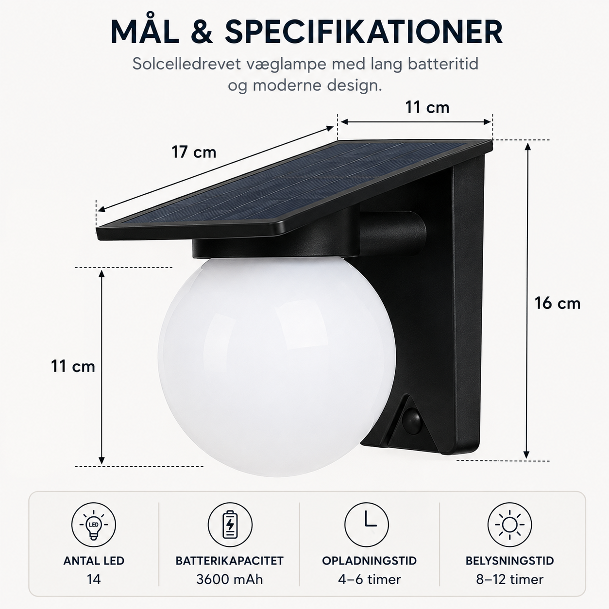 Solcelledrevet LED-væglampe med 3 lysfarver