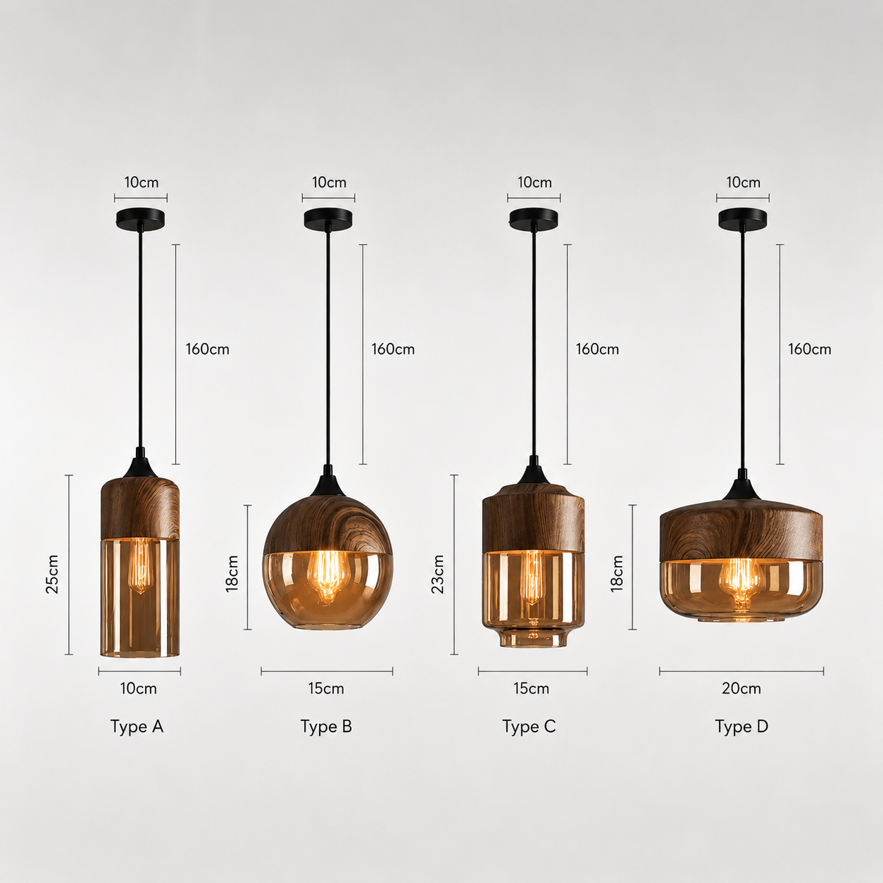 Retro pendellampe i tonet glas og metal