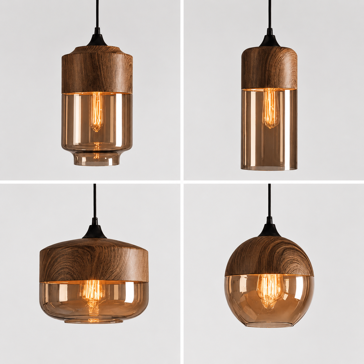 Retro pendellampe i tonet glas og metal