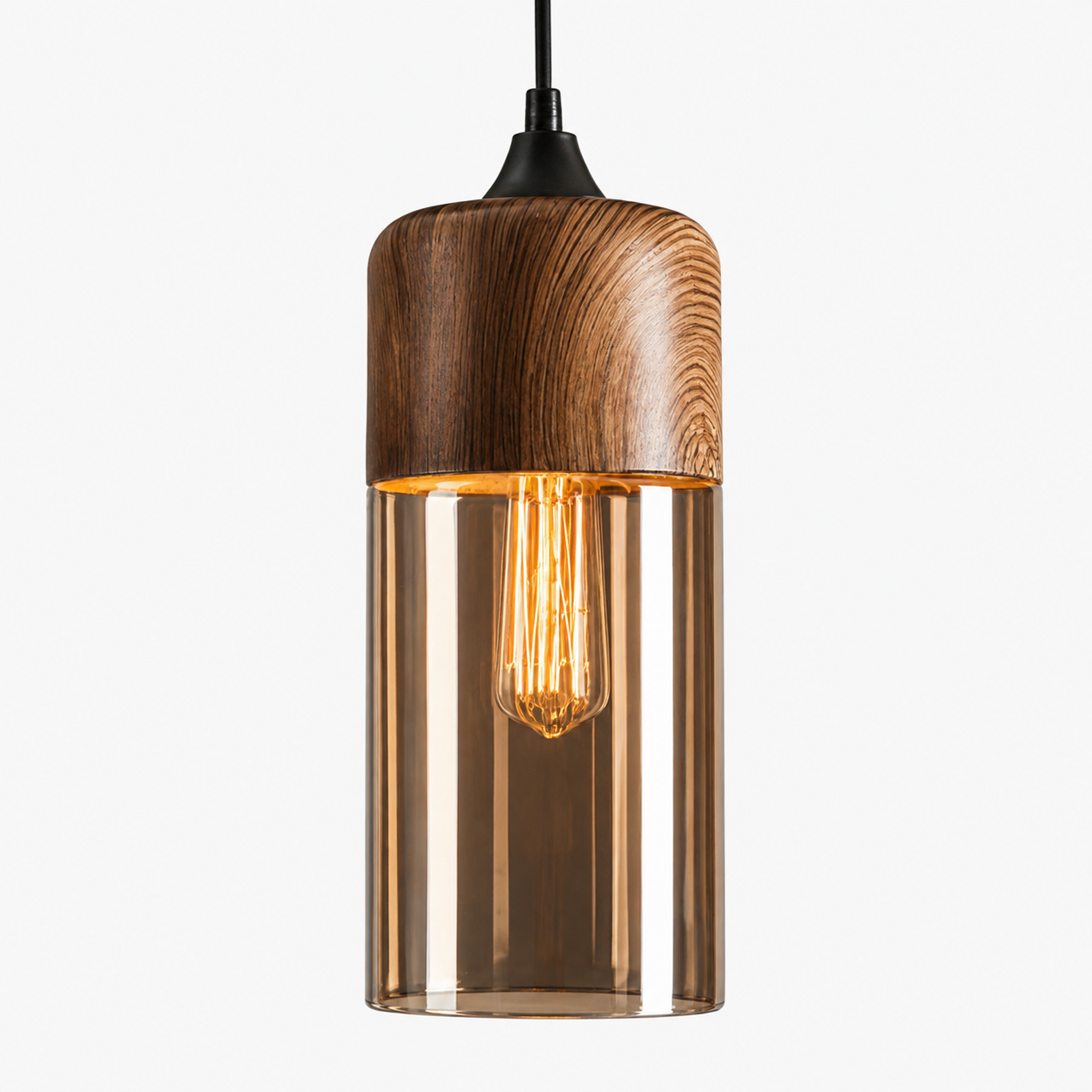 Retro pendellampe i tonet glas og metal
