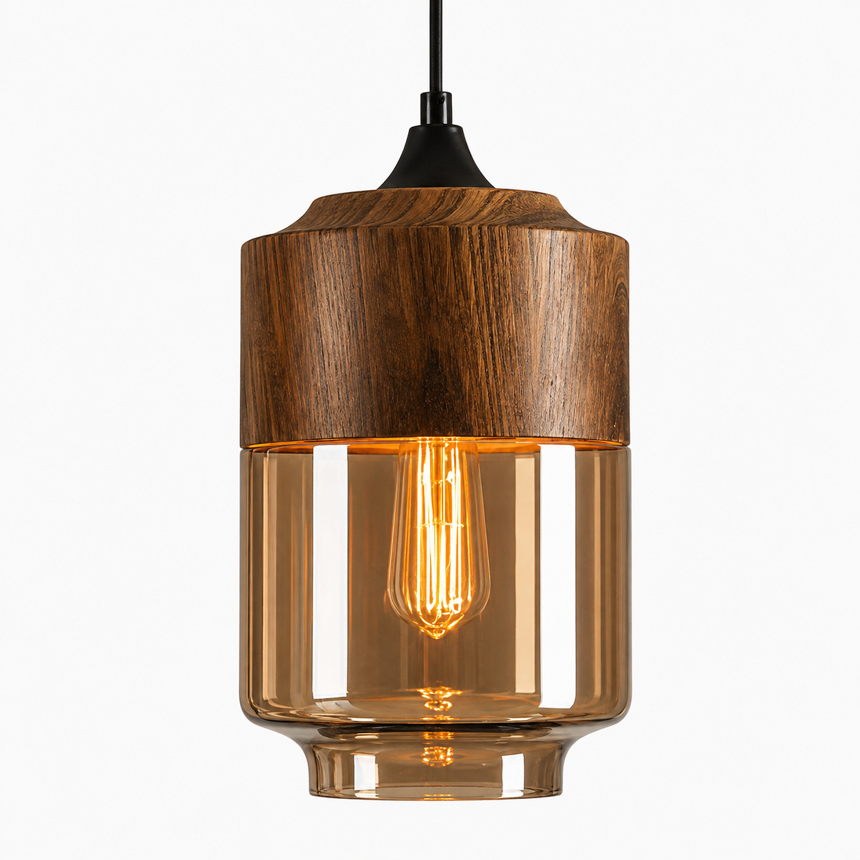 Retro pendellampe i tonet glas og metal