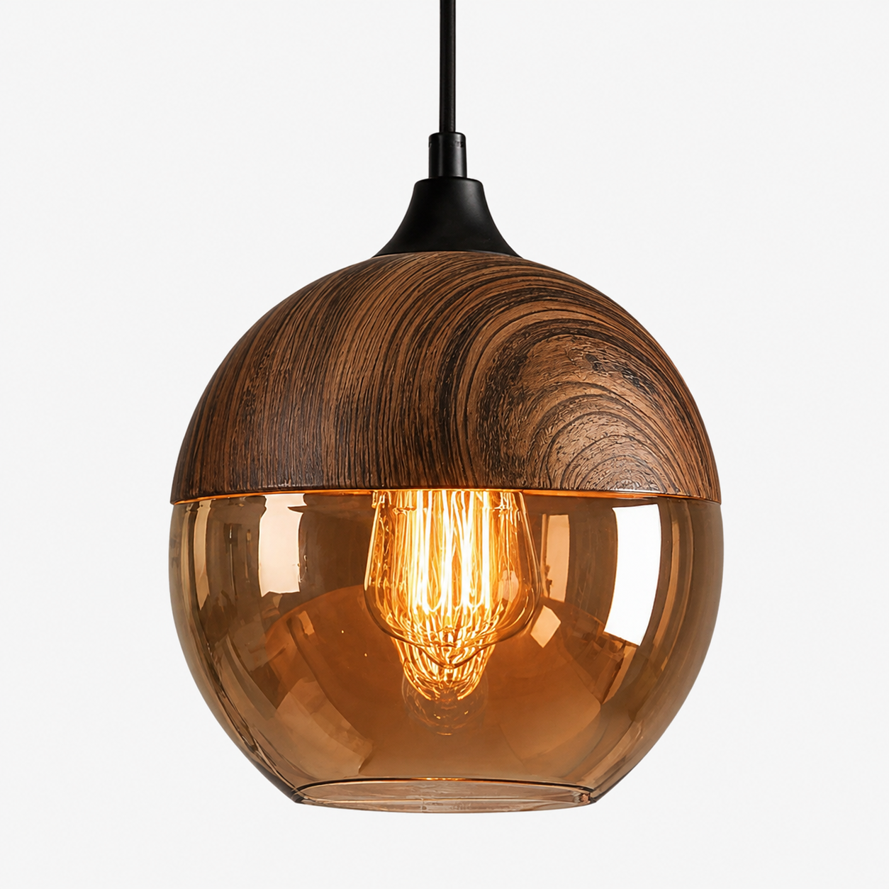 Retro pendellampe i tonet glas og metal