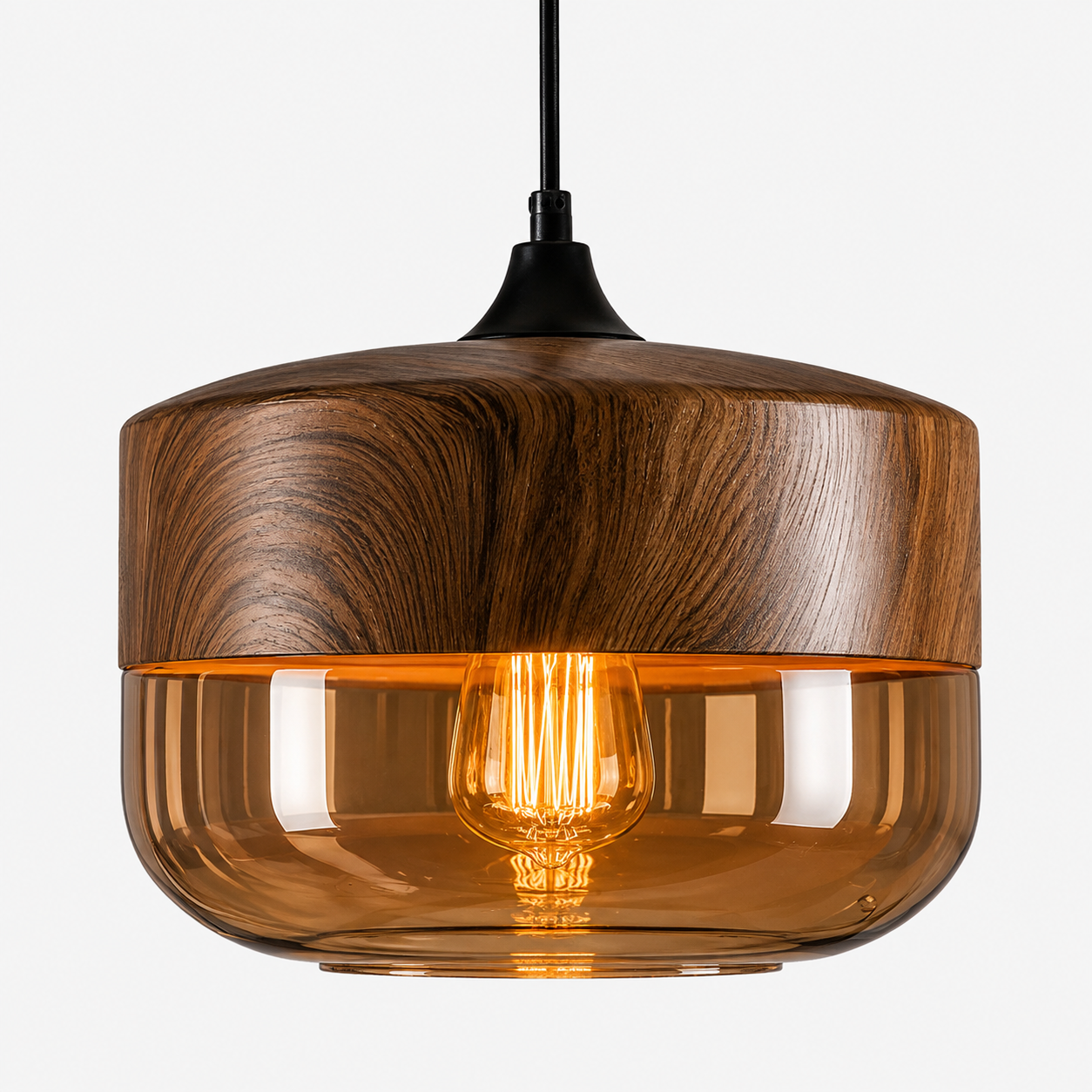 Retro pendellampe i tonet glas og metal