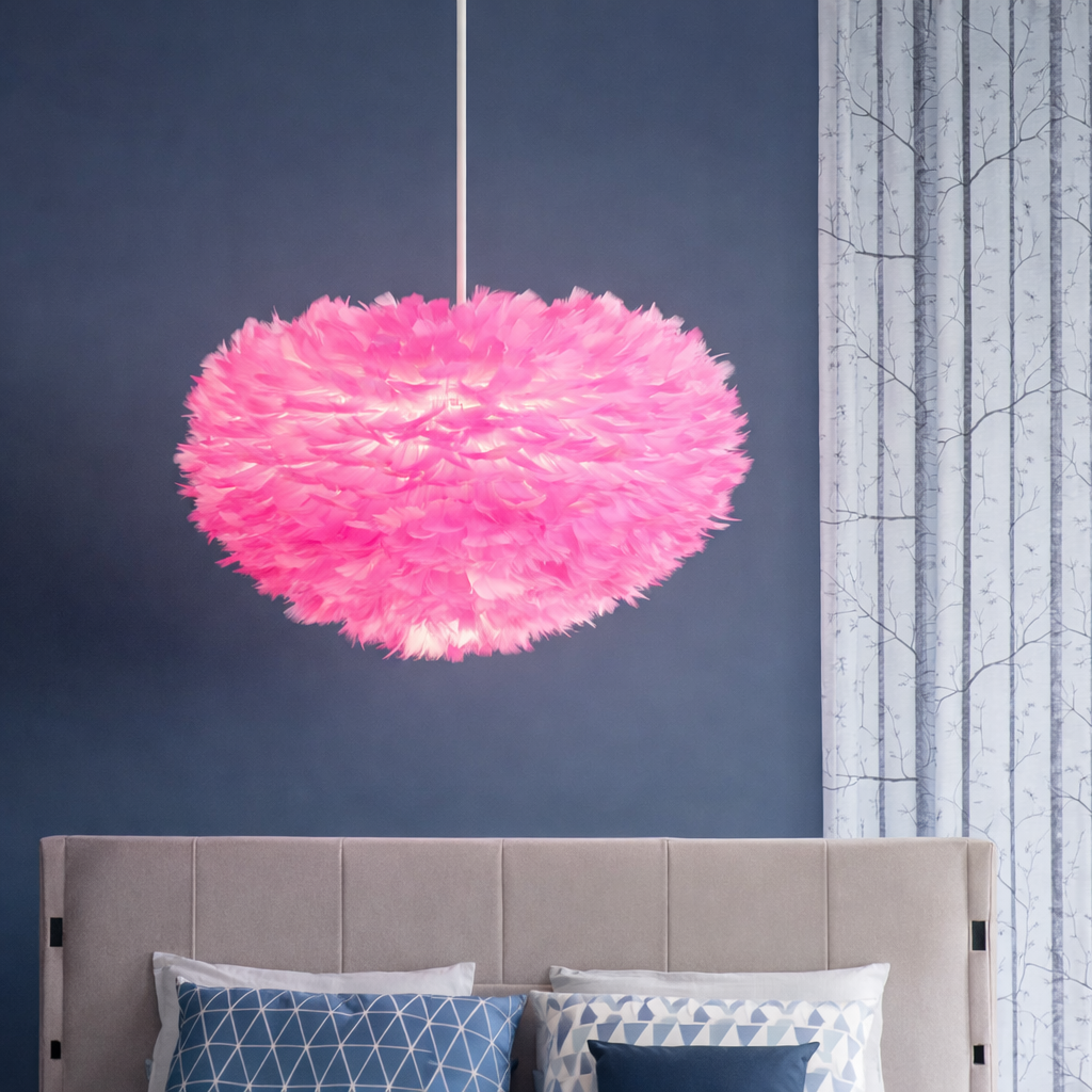 Håndlavet fjer pendellampe – justerbar loftlampe i elegant design