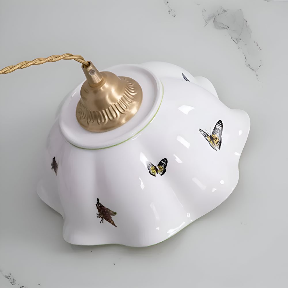 Keramisk pendellampe med sommerfugledesign – LED loftlampe i elegant stil