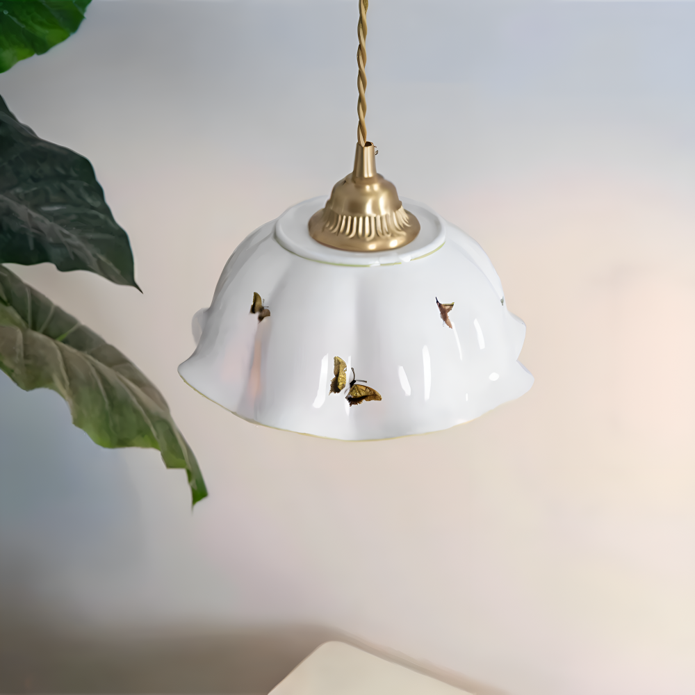 Keramisk pendellampe med sommerfugledesign – LED loftlampe i elegant stil