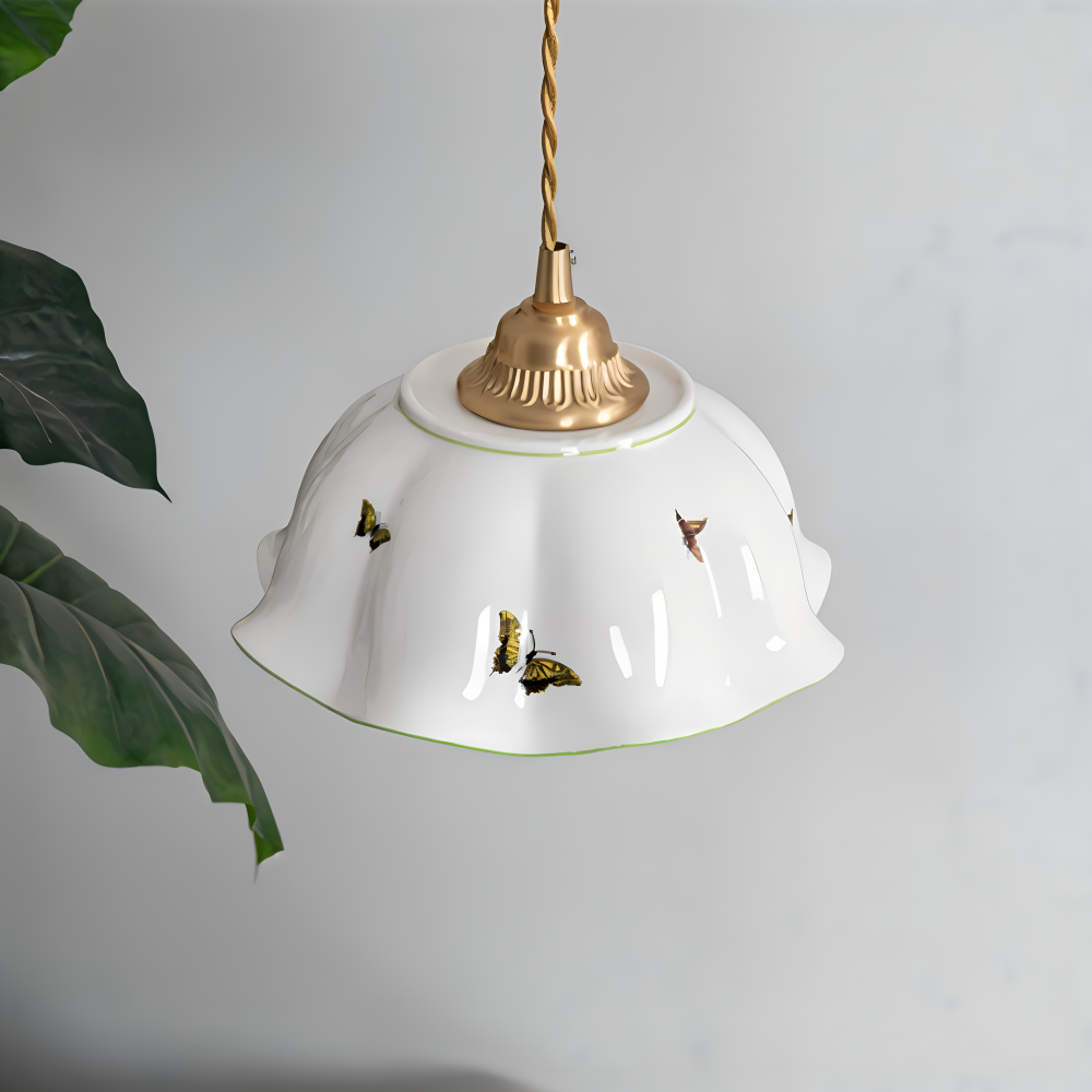 Keramisk pendellampe med sommerfugledesign – LED loftlampe i elegant stil