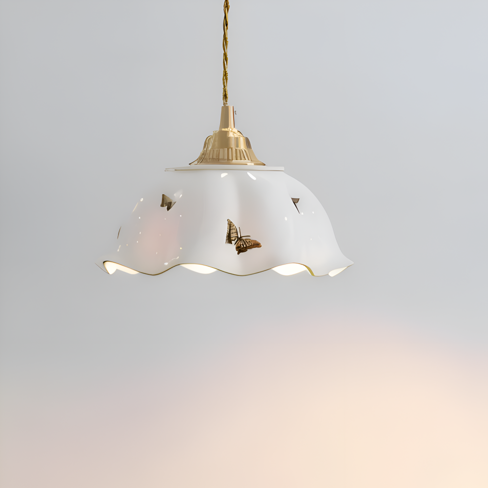 Keramisk pendellampe med sommerfugledesign – LED loftlampe i elegant stil