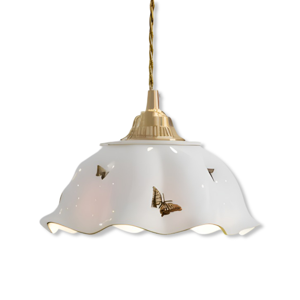 Keramisk pendellampe med sommerfugledesign – LED loftlampe i elegant stil