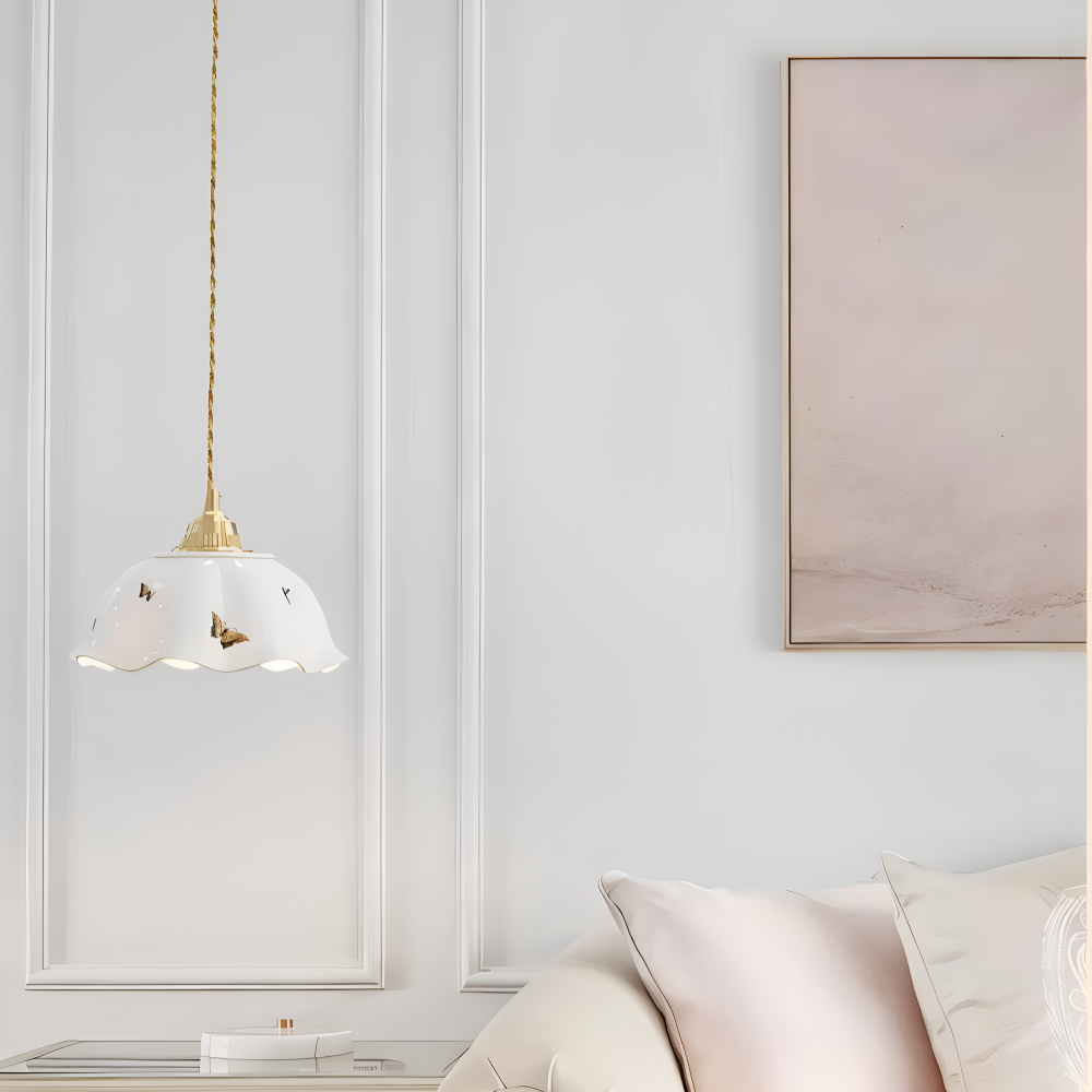 Keramisk pendellampe med sommerfugledesign – LED loftlampe i elegant stil