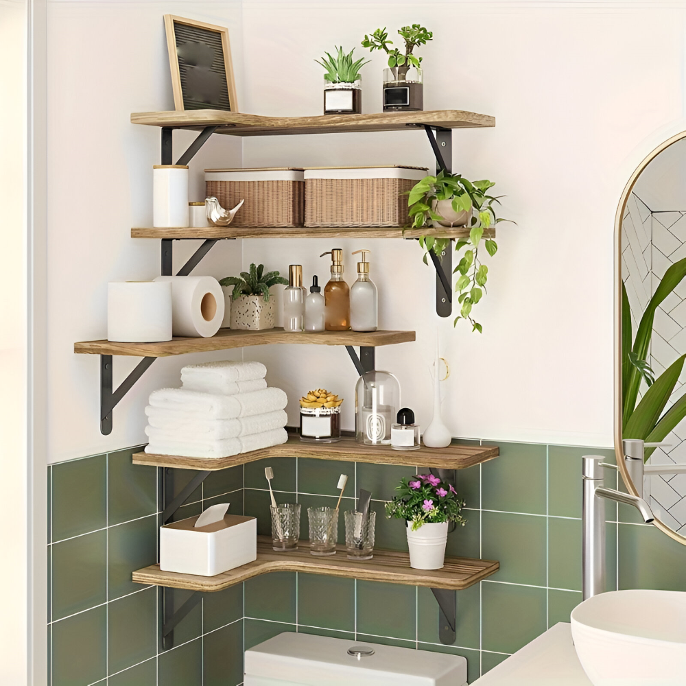 Hjørnehylder sæt – rustik væghylde 3/5 stk. boho stil