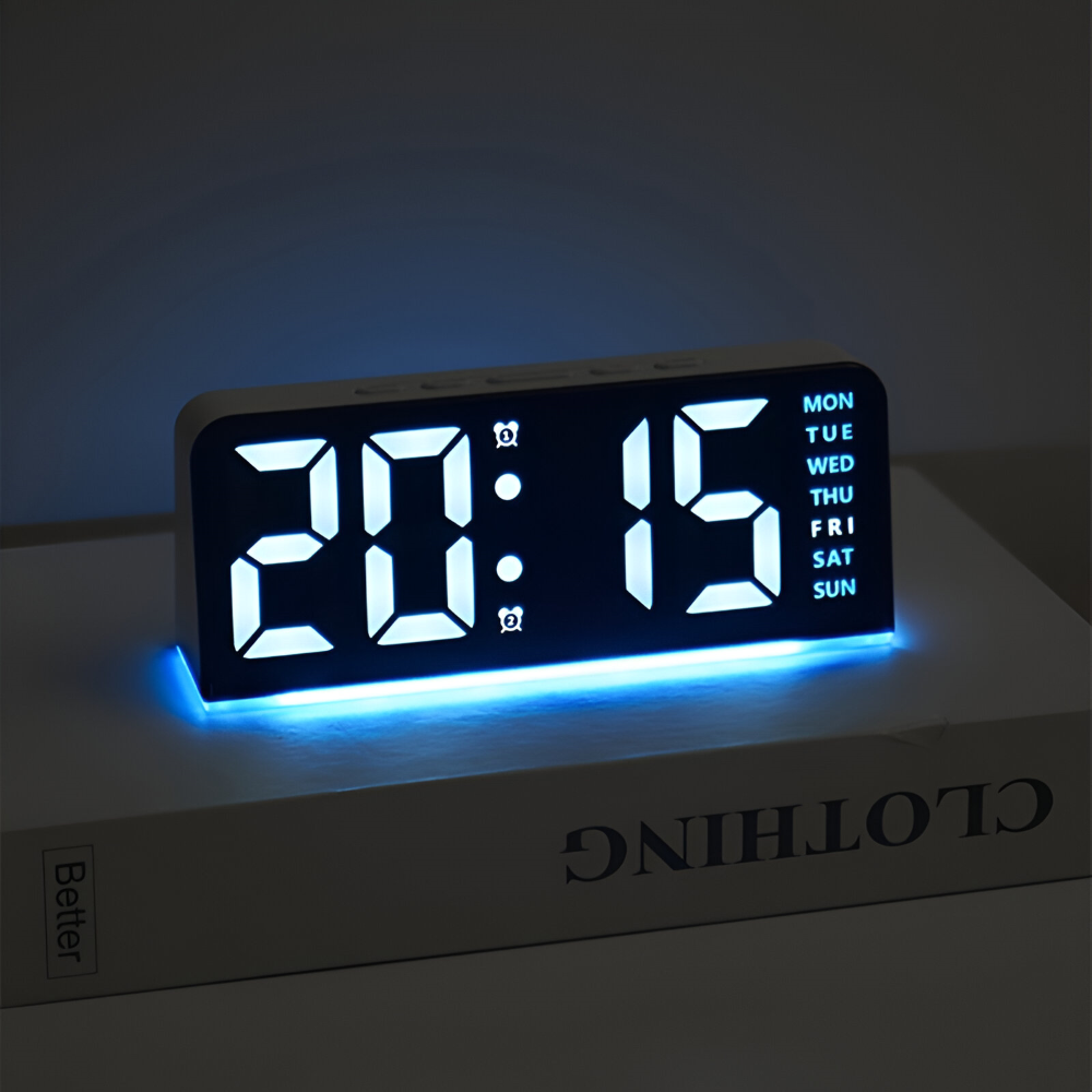 Digital LED vækkeur i moderne design – lydløs og minimalistisk