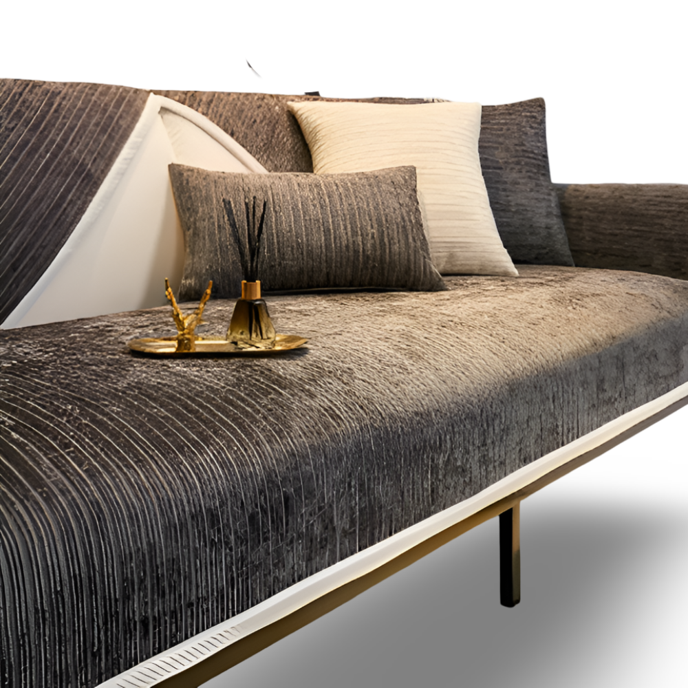 Sofaovertræk i chenille med striber – skridsikker og blød kvalitet