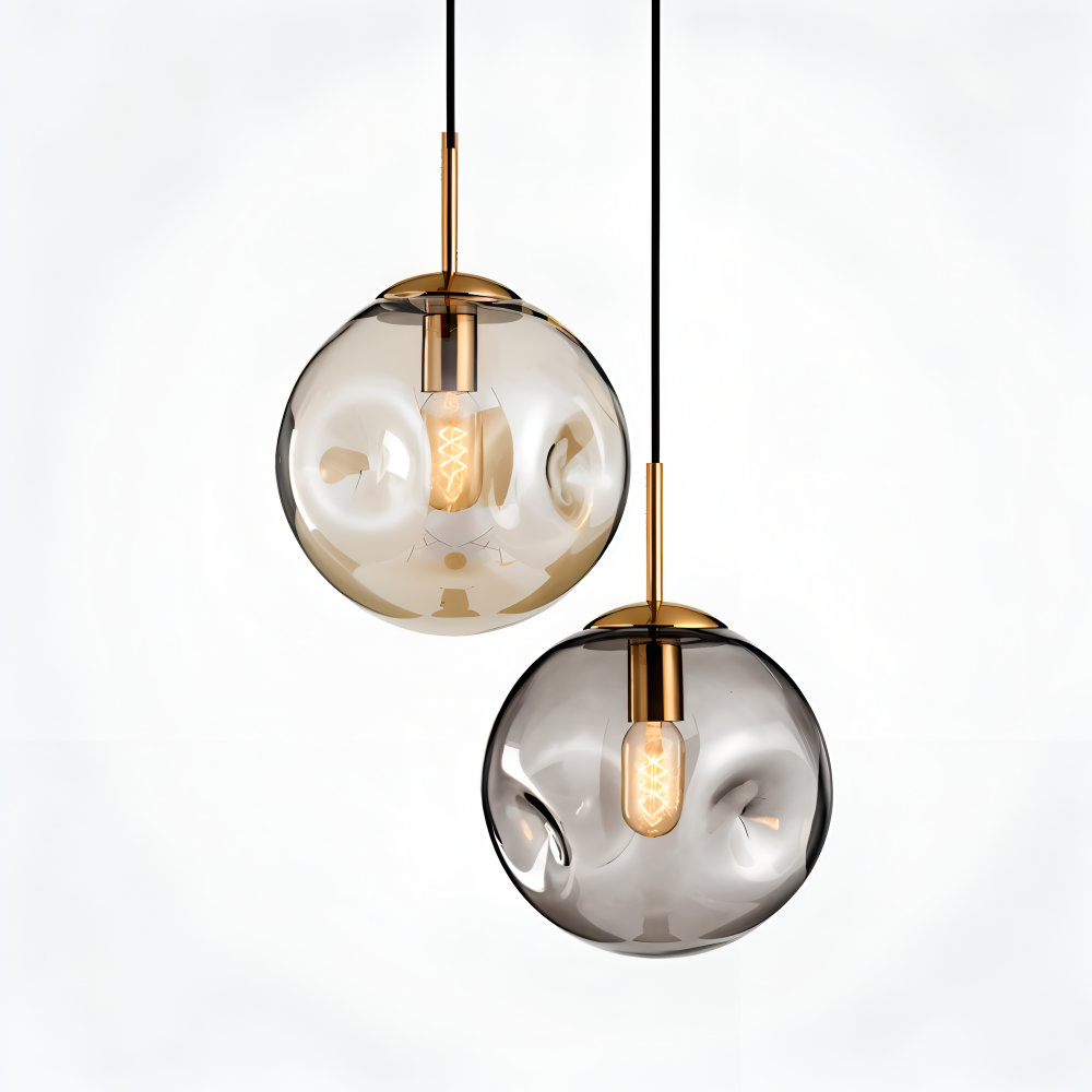 ChampAura Pendel – Vintage Pendellampe i Champagnegråt Glas & Krom