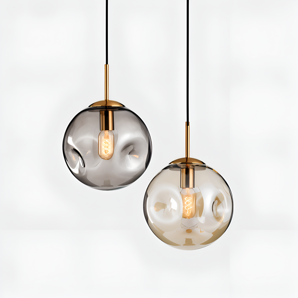 ChampAura Pendel – Vintage Pendellampe i Champagnegråt Glas & Krom