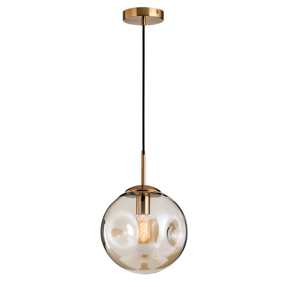 ChampAura Pendel – Vintage Pendellampe i Champagnegråt Glas & Krom