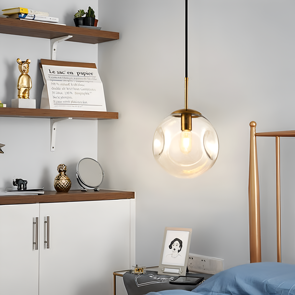 ChampAura Pendel – Vintage Pendellampe i Champagnegråt Glas & Krom