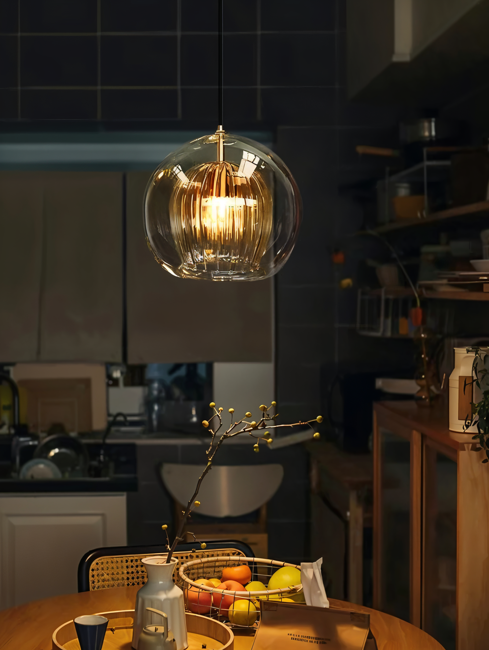 Gloréa Pendellampe – Kugleformet Glaspendel med Vintage Elegance